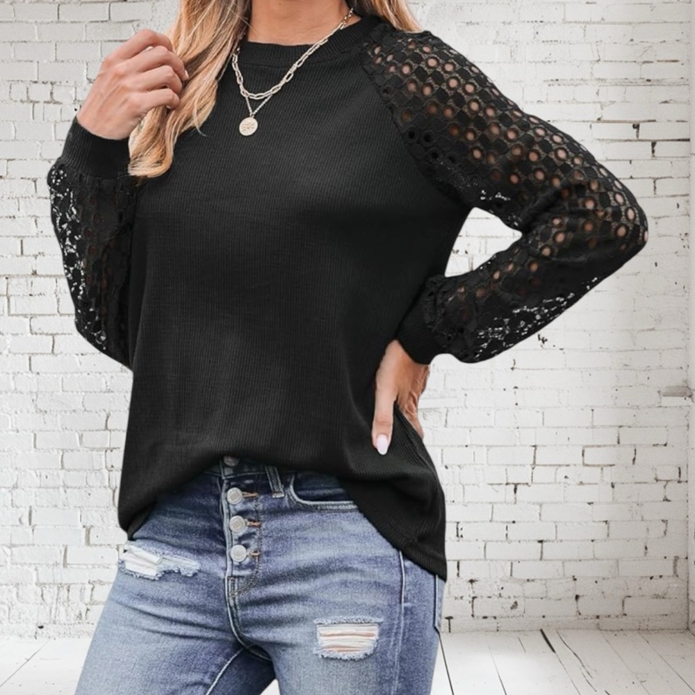 ✨ NWT Cupshe Long Sleeve Lace Detail Top — Size Large